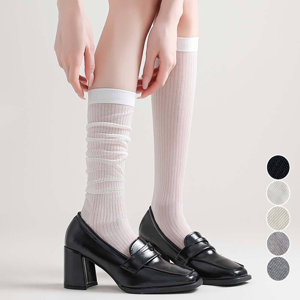 에멜강스 얇은 시스루 니삭스 골지 반스타킹 종아리 롱삭스 무릎 양말