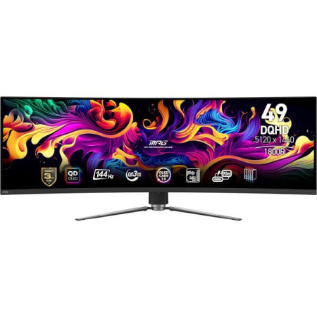 [해외]MSI MPG 491CQP QD-OLED 49 32:9 DQHD 144Hz 곡면 OLED HDR 게이밍 모니터, 메탈릭 블랙
