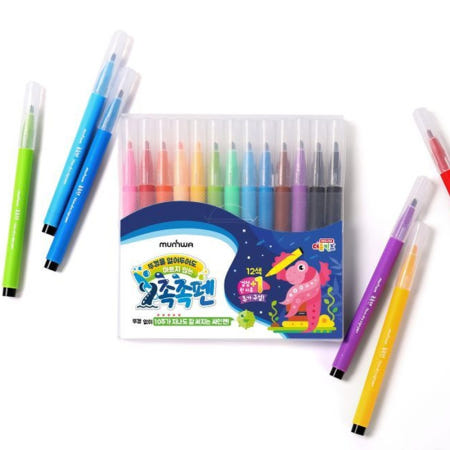 국산 안마르는 싸인펜 12색 촉촉펜 (뚜껑없이 10주가 지나도 잘써지는)