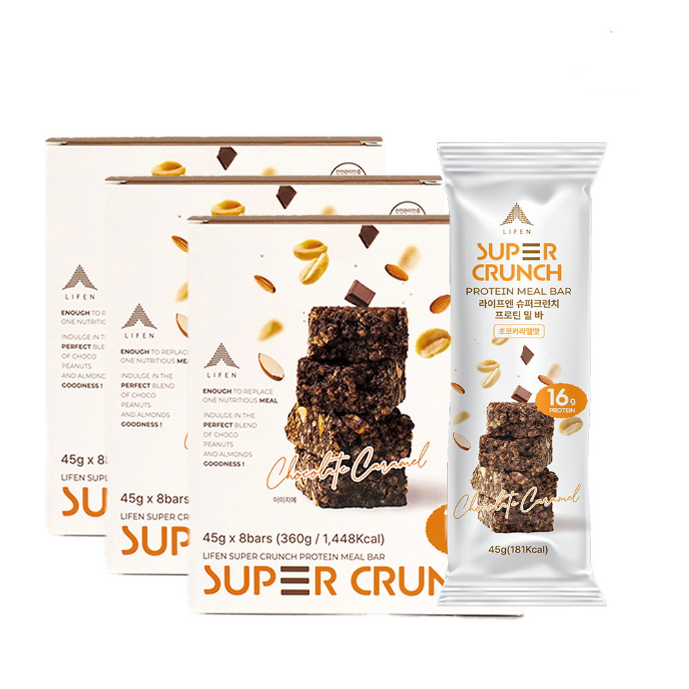 라이프엔 슈퍼크런치 프로틴밀 프로틴바 단백질바 미니 초코카라멜맛 45g 8개입, 3박스