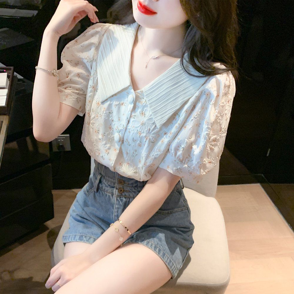 봄 가을 여성 기본핏 러플 리본 긴팔 블라우스 빅사이즈 셔츠 버튼 폴리 데일리 아이보리 - 상세 이미지 5
