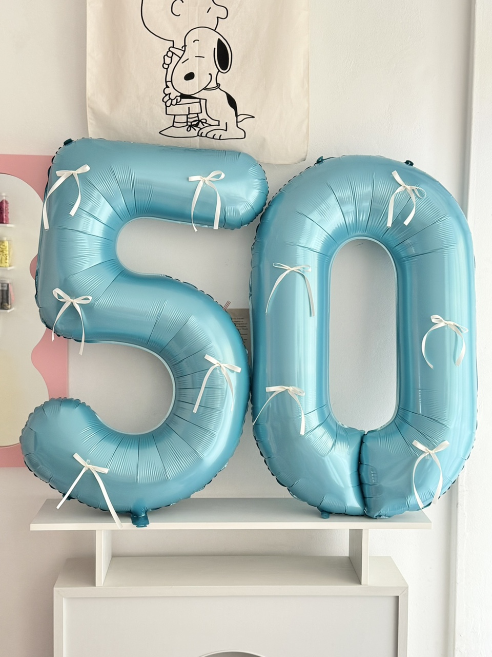 50일 아기 셀프 촬영 숫자 풍선 파스텔블루 화이트