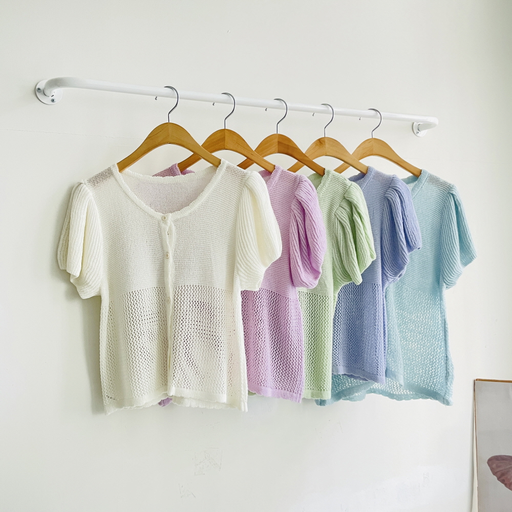 시스루가디건 얇은 스카시 퍼프소매 반팔 니트 가디건