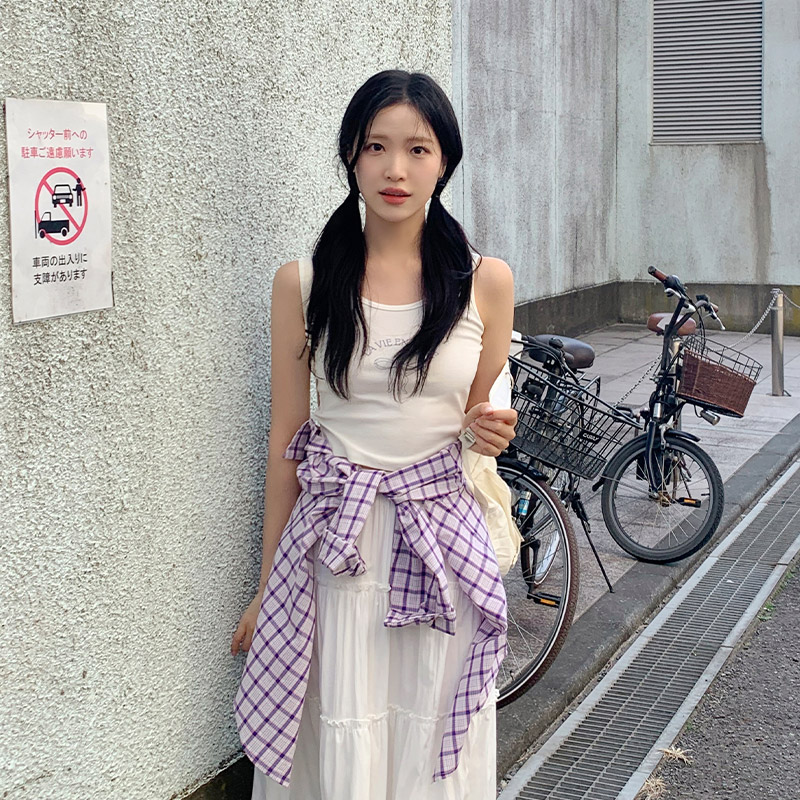 라비앙 루즈핏 체크 셔츠 크롭 나시 세트 가을셋업 st2828 상품 이미지