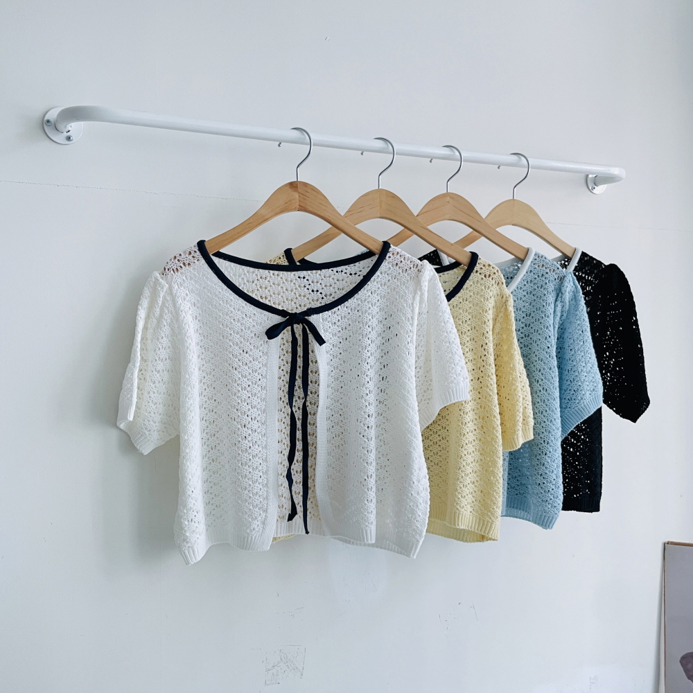 볼레로가디건 스카시 시스루 크롭 반팔 니트가디건