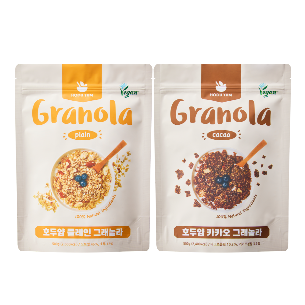호두얌 수제 그래놀라 시리얼 플레인 500g + 카카오블럭형 500g 제품 이미지