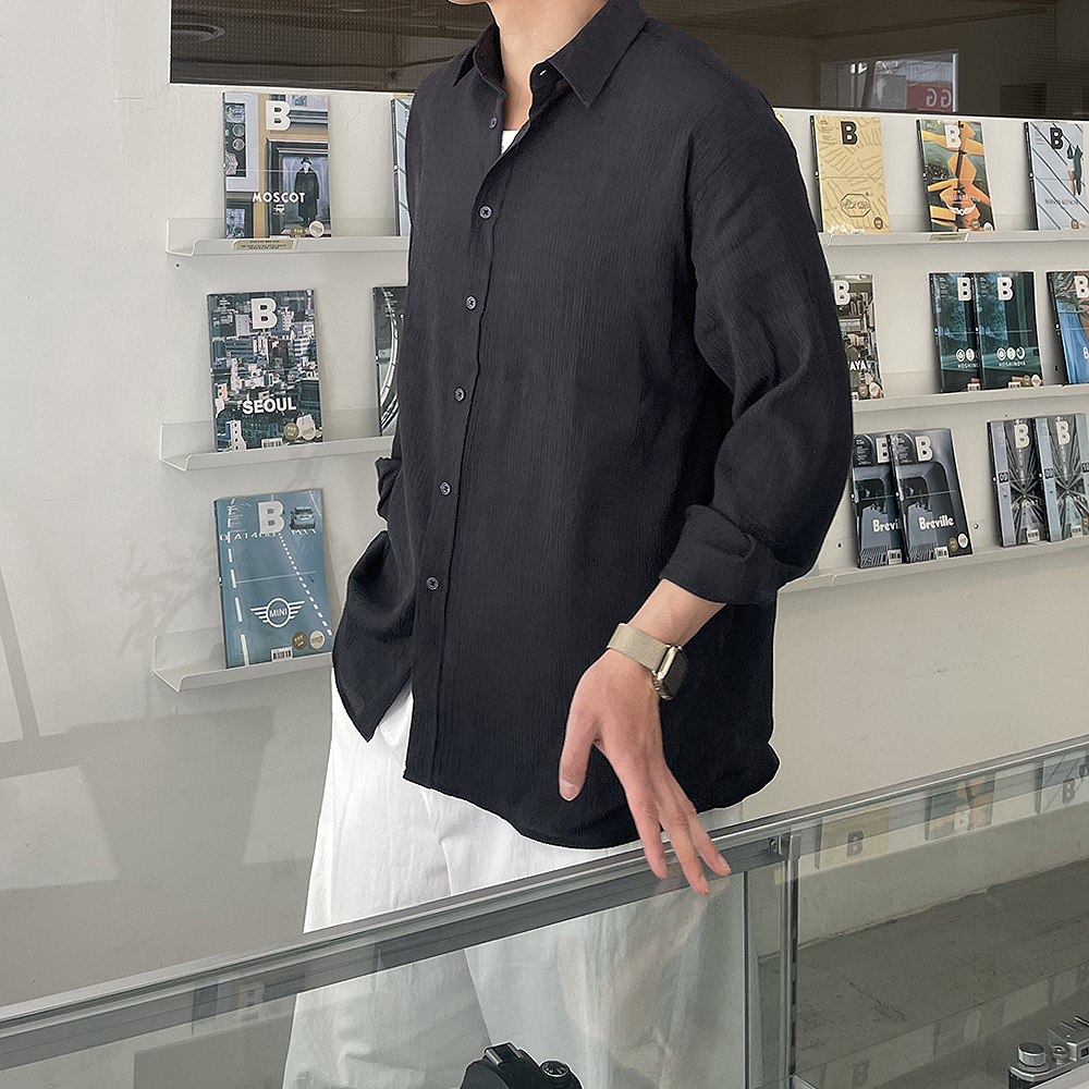 남자 셔츠 구김없는 플리츠 오버핏 남방 남자 여름 셔츠