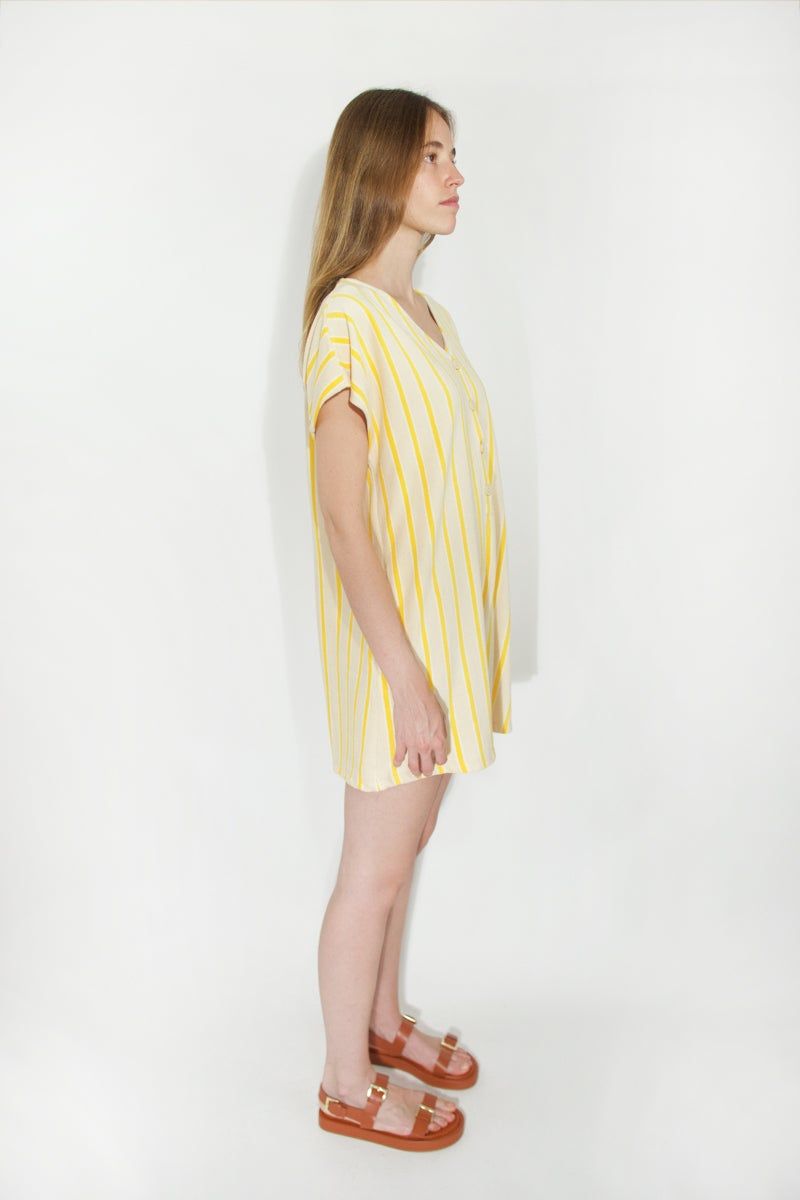타이니코튼 스트라이프 점프수트 베이지 옐로우 썸머 미니멀 SS25-748103 ONE COLOR - 상세 이미지 4