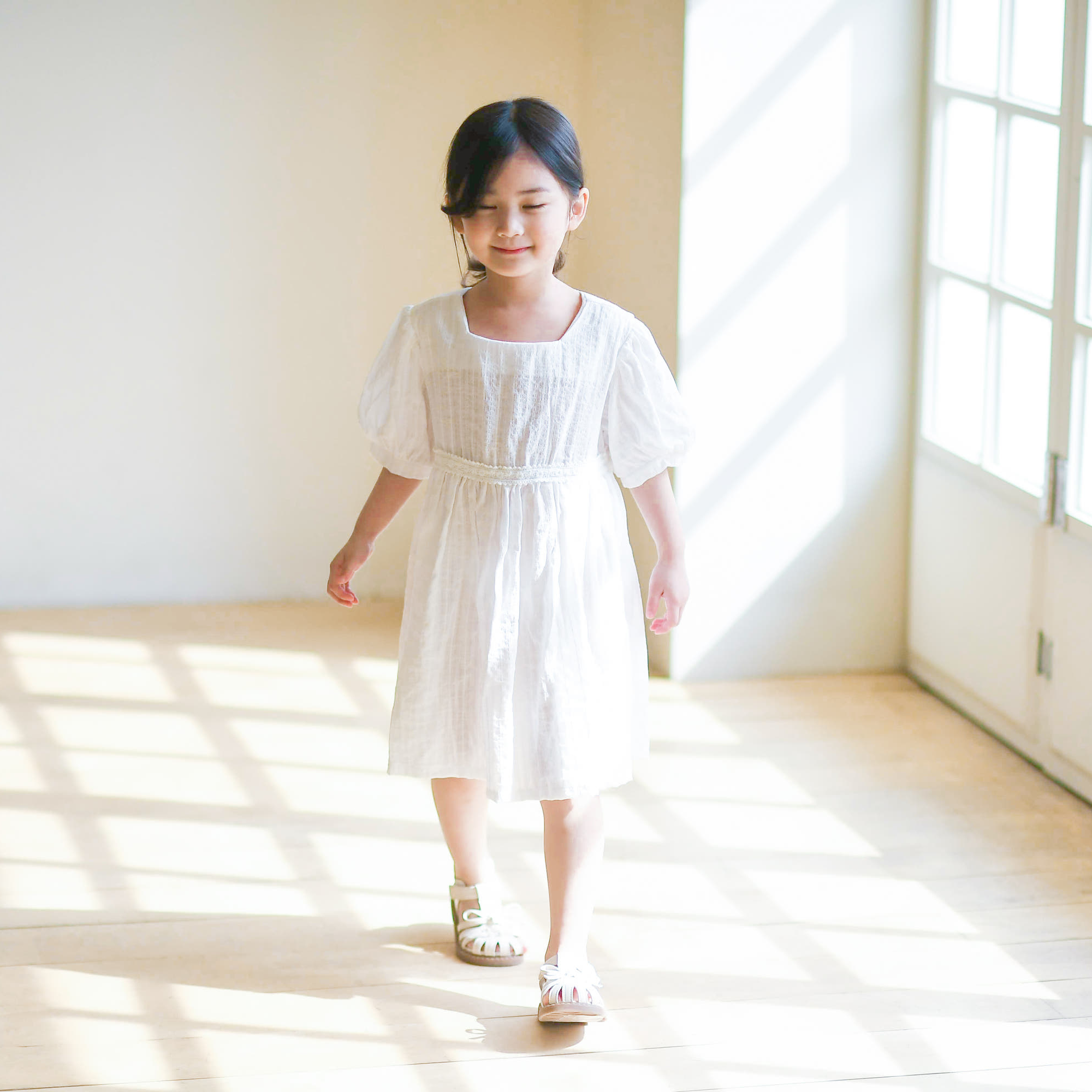 마리원피스 반팔 오가닉 레이스 여아 아동 아이보리 베이직 기본 보통핏 면 여름 - 상세 이미지 3
