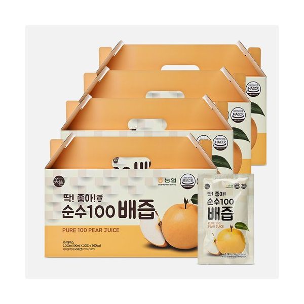 미쁨생활건강 딱좋아 국내산 순수100 배즙 90ml 4박스 총 120포 : modern8067