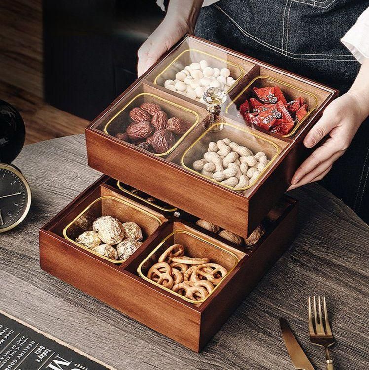 구절판 고바찌 나무그릇 진열 일본식 우드 이바지음식 접시 나무 상자 4칸 1단 과일상자 - 메인 이미지