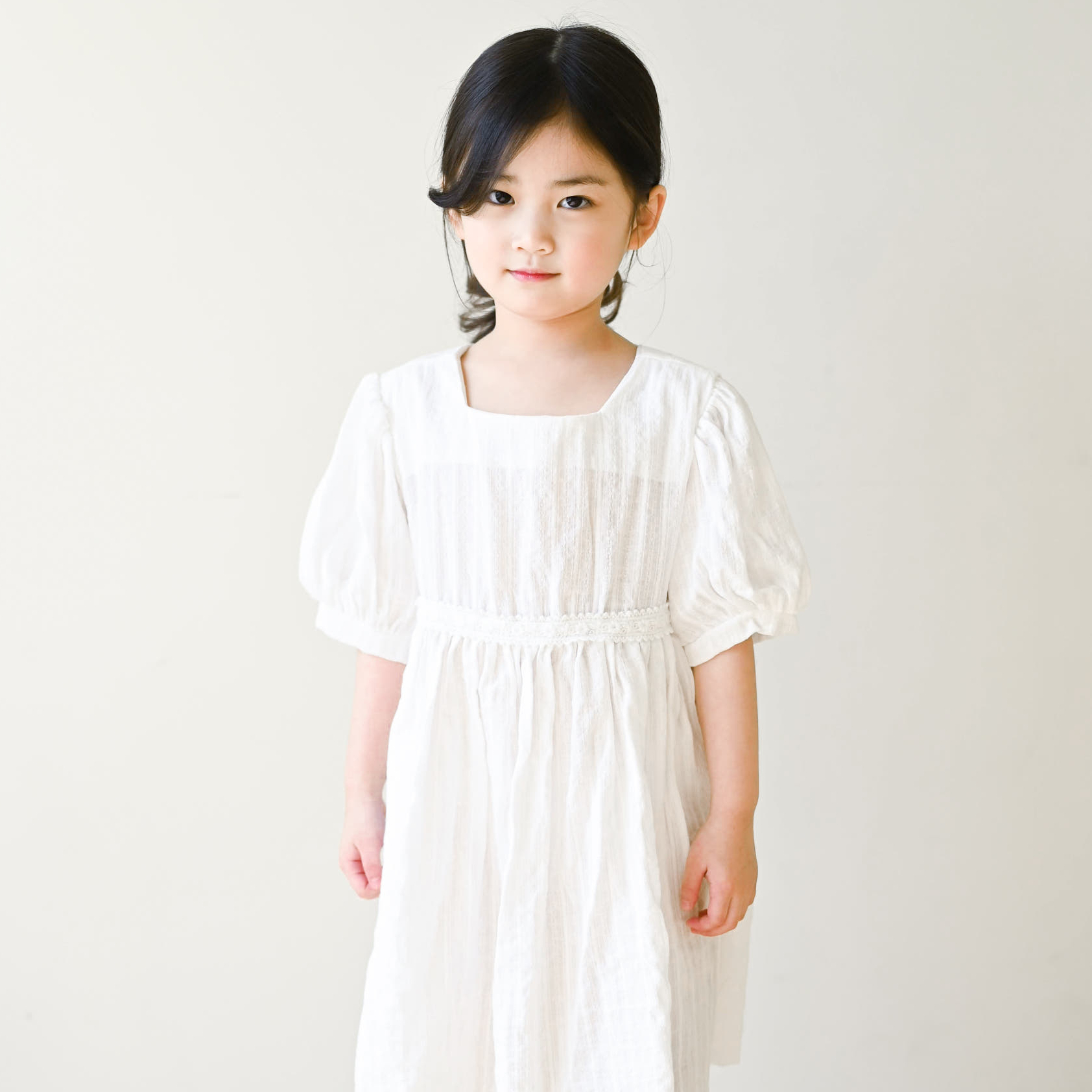 마리원피스 반팔 오가닉 레이스 여아 아동 아이보리 베이직 기본 보통핏 면 여름 - 상세 이미지 4