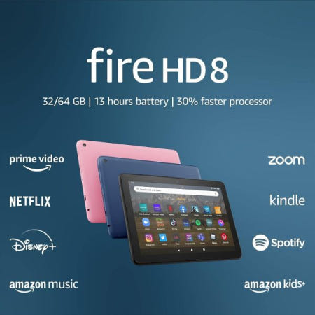 Amazon Fire Tablets [해외]휴대용 엔터테인먼트를 위해 설계된 새로운 Amazon Fire HD 8 태블릿, 8인치 디스플레이, 64GB, 30% 더 빠른 프로세서, (2022년 출시), 검은색