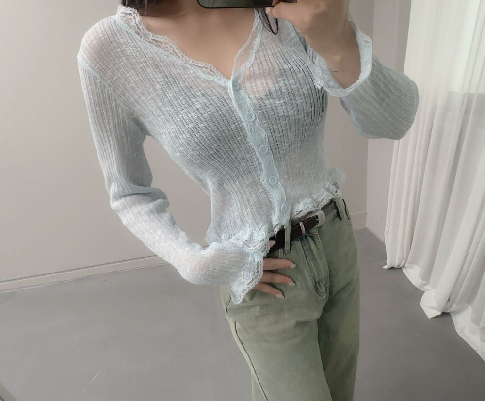 여리여리 레이스 버튼 시스루 가디건 브이넥 여름가디건 상세 이미지 71