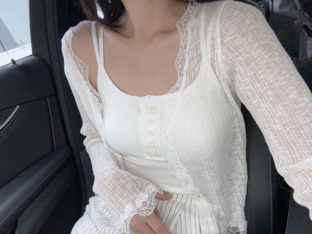 여리여리 레이스 버튼 시스루 가디건 브이넥 여름가디건 상세 이미지 44