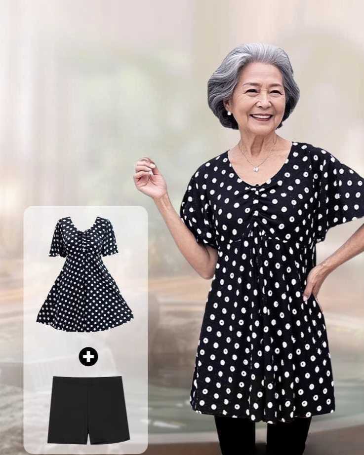중년 수영복 할머니 원피스 호캉스 아쿠아로빅 - 상품 이미지
