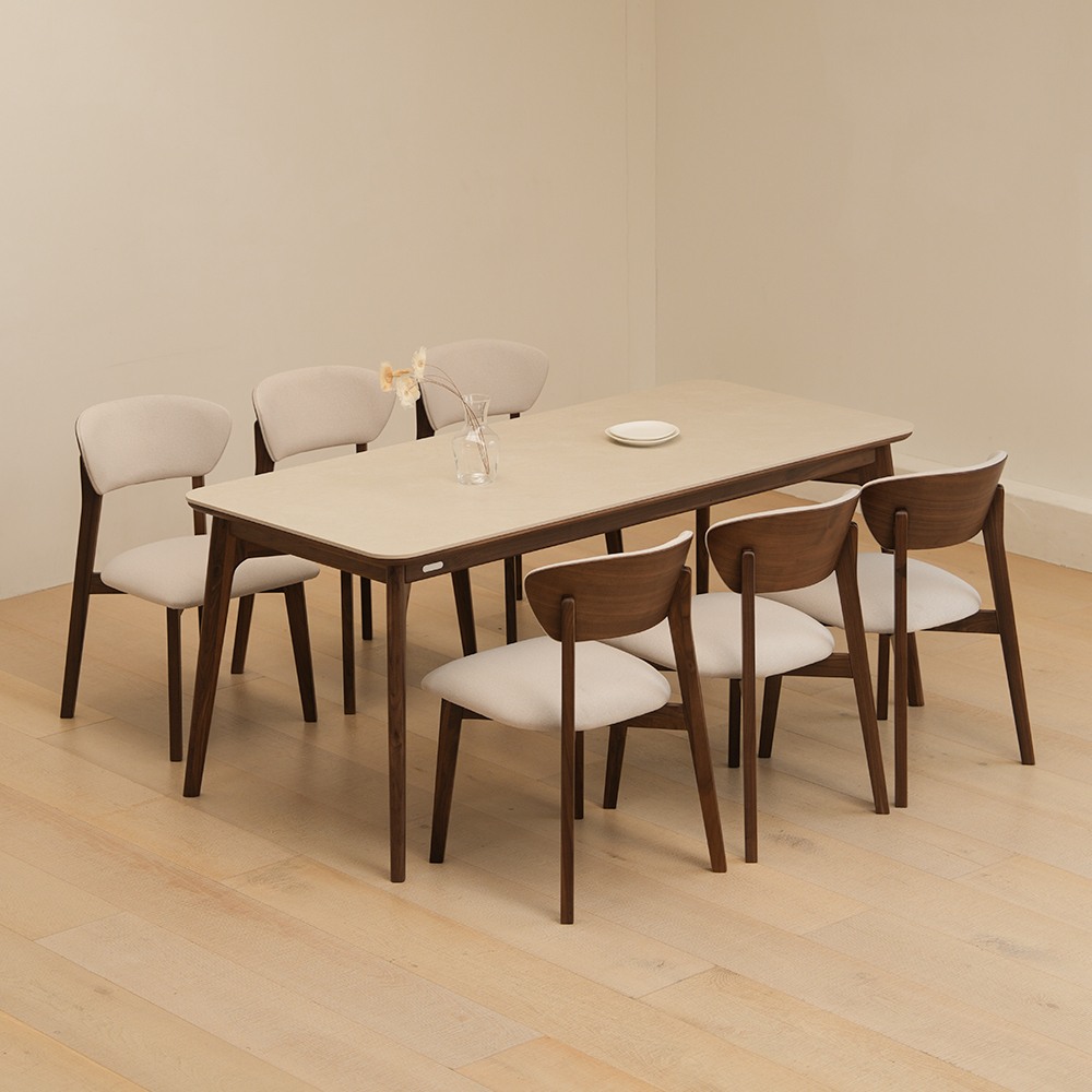 라미에스 로브 월넛 호두나무 포세린 세라믹 식탁세트 6인용 1800 의자4