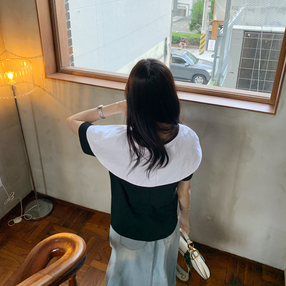 프리레 리본 케이프 반팔 티셔츠 - 상세 이미지 5