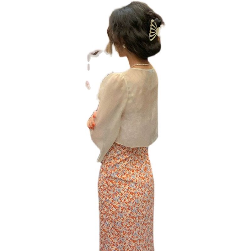 여성쉬폰볼레로 랩 케이프 가디건 숄 부드러운 자켓 숏 비치 쉬폰 살구색 - 상세 이미지 5