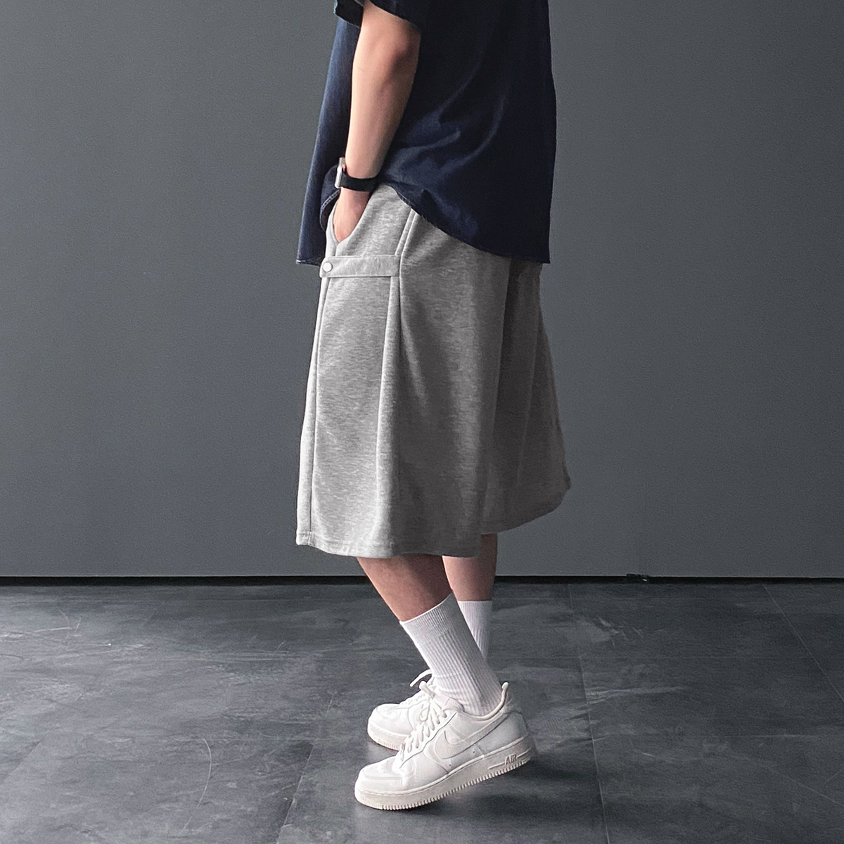 남자버뮤다팬츠 와이드반바지 회색반바지 벌룬팬츠 - 상품 이미지