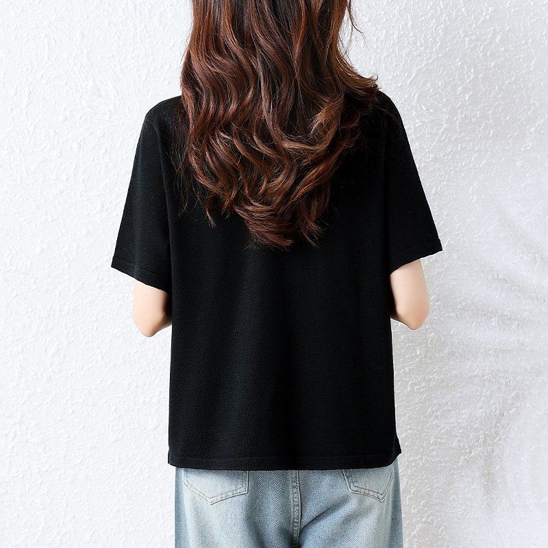 여름 여성 라운드넥 레터링 프린트 반팔 티셔츠 루즈핏 데일리룩 블랙 - 상세 이미지 2