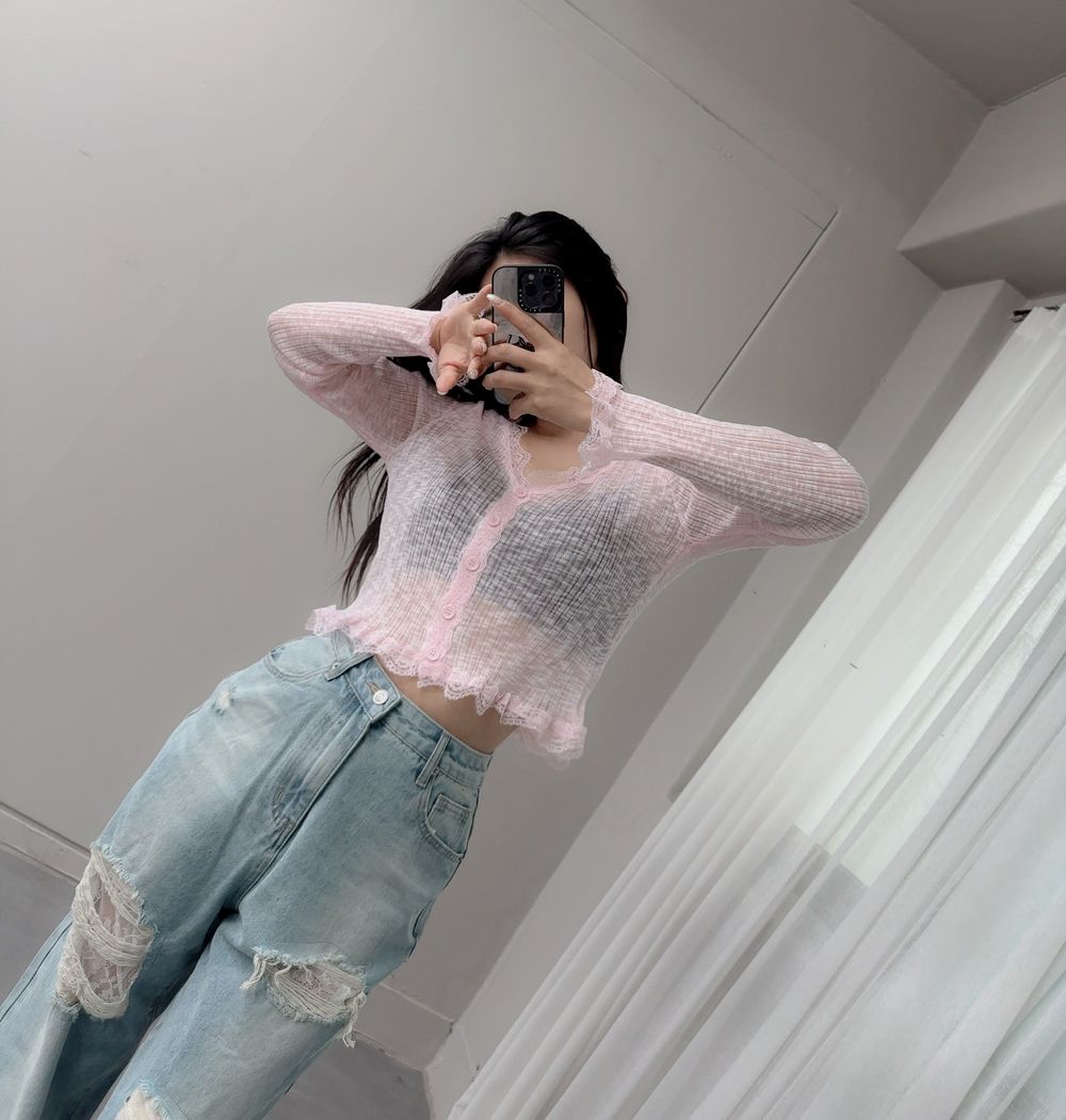 여리여리 레이스 버튼 시스루 가디건 브이넥 여름가디건 상세 이미지 82