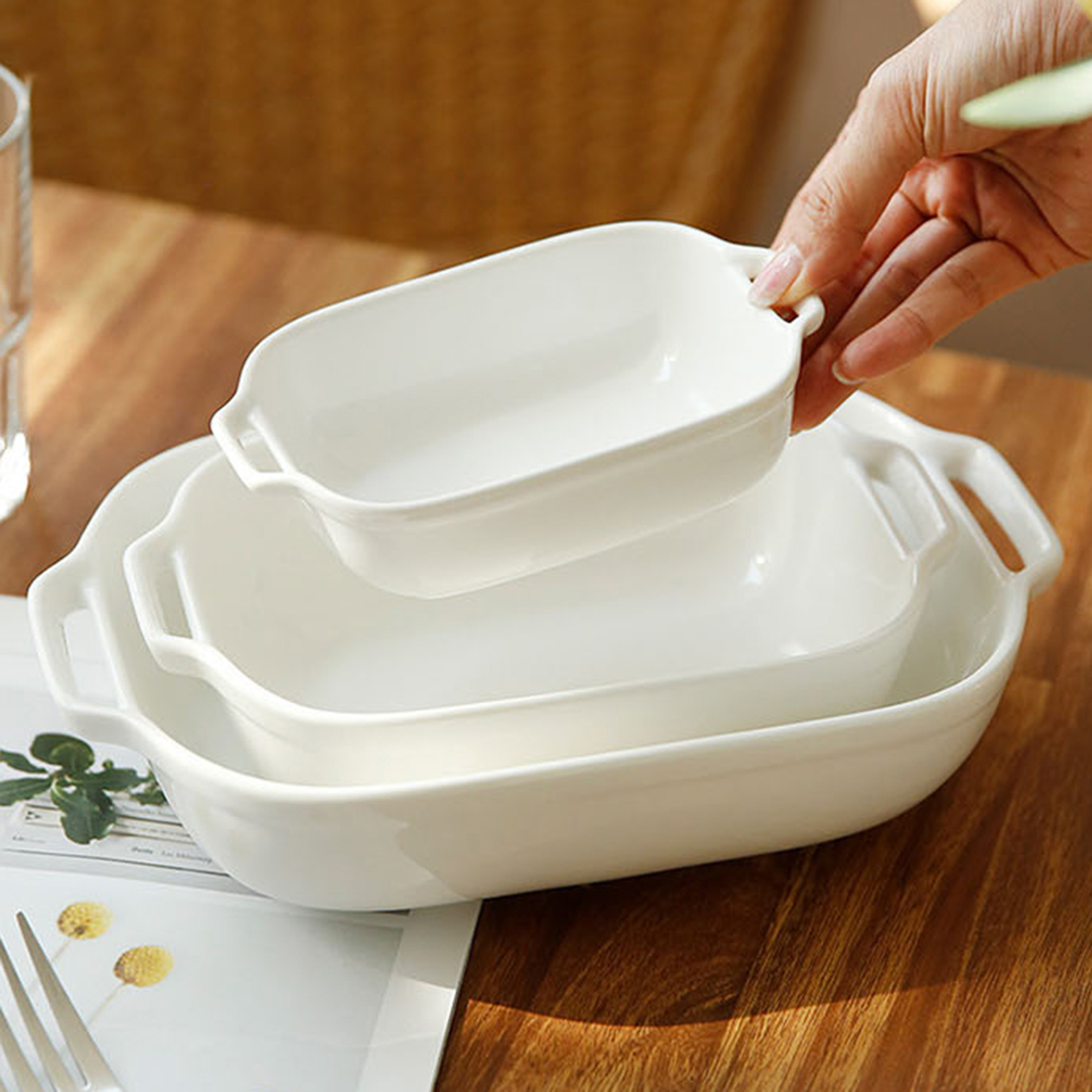 오븐용그릇 그라탕 라자냐 그릇 홈카페파스타접시 만두 카레 샐러드볼 디저트 접시 3size - 메인 이미지