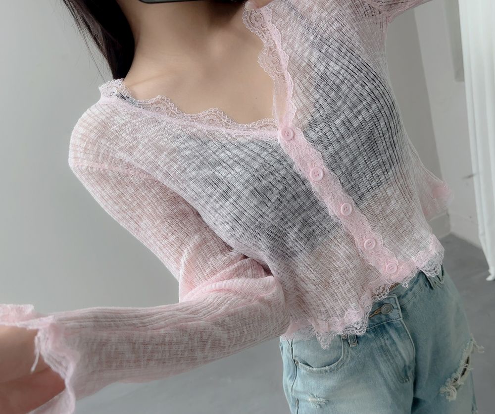 여리여리 레이스 버튼 시스루 가디건 브이넥 여름가디건 상세 이미지 79