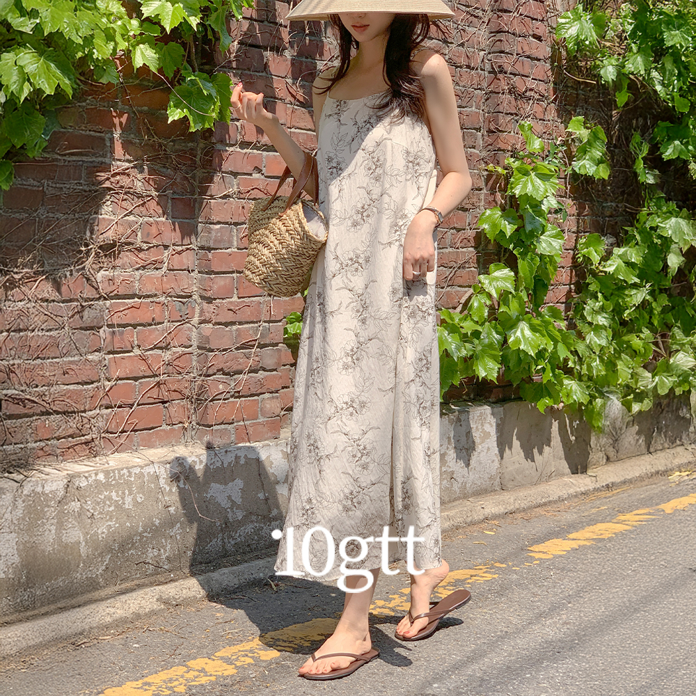 [자체제작] 휴양지원피스 여름 로망 플라워 쉬폰 끈나시 롱 원피스 OPS047