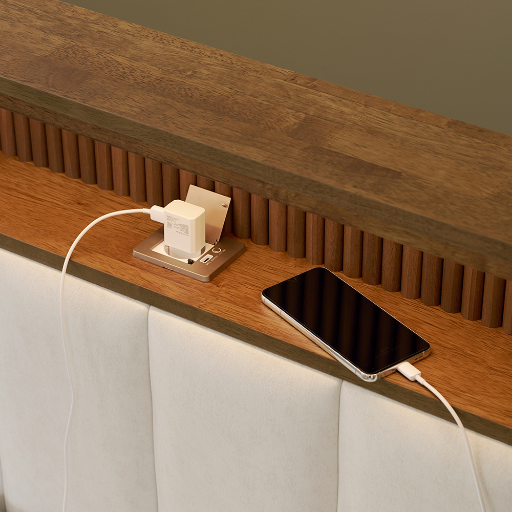 밀로 조명 원목 침대 프레임 신혼부부 LED 서랍형 베드 Q/K공용 국내생산