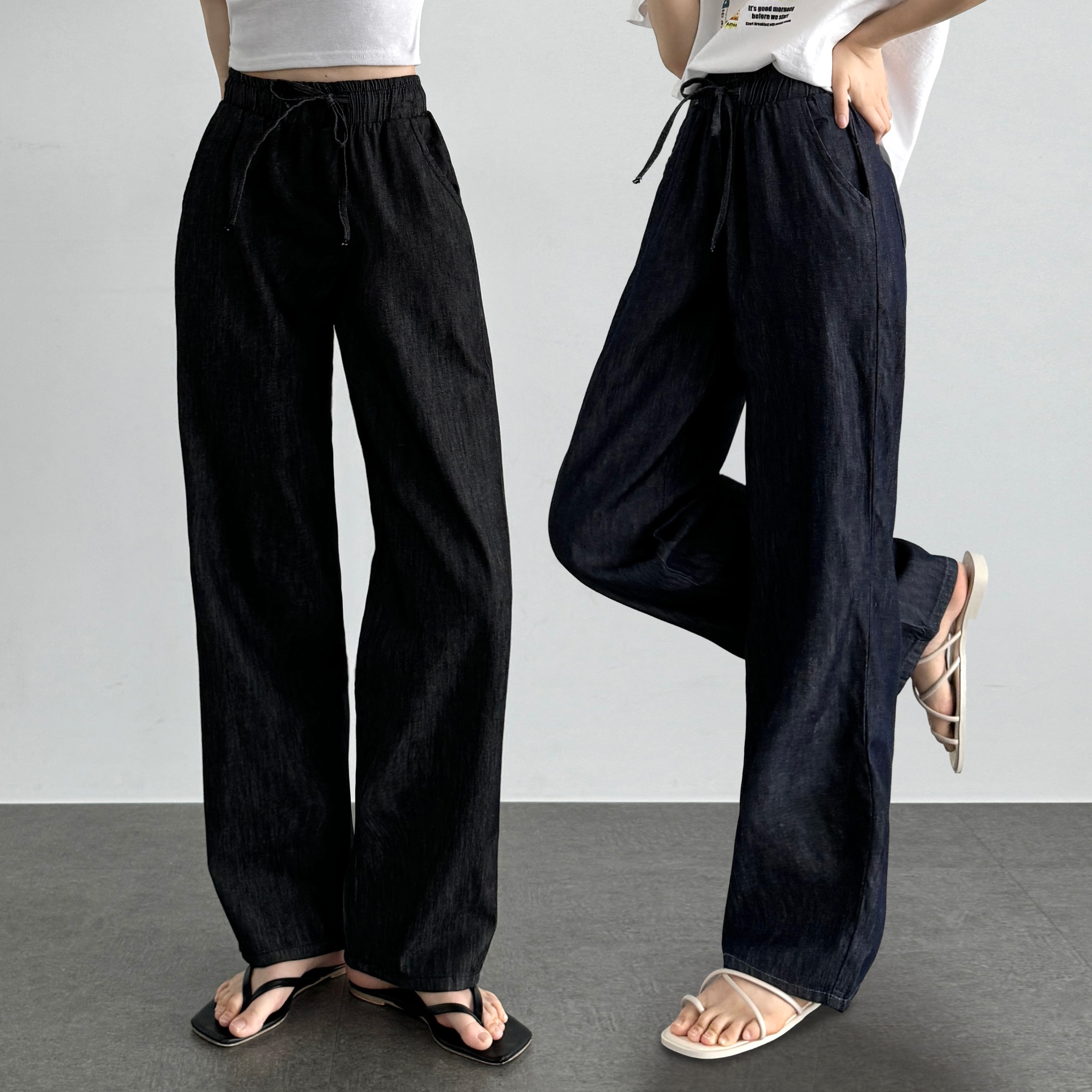 여름 고무줄 키작녀 청바지 생지데님 논페이드 흑청 중청 청바지