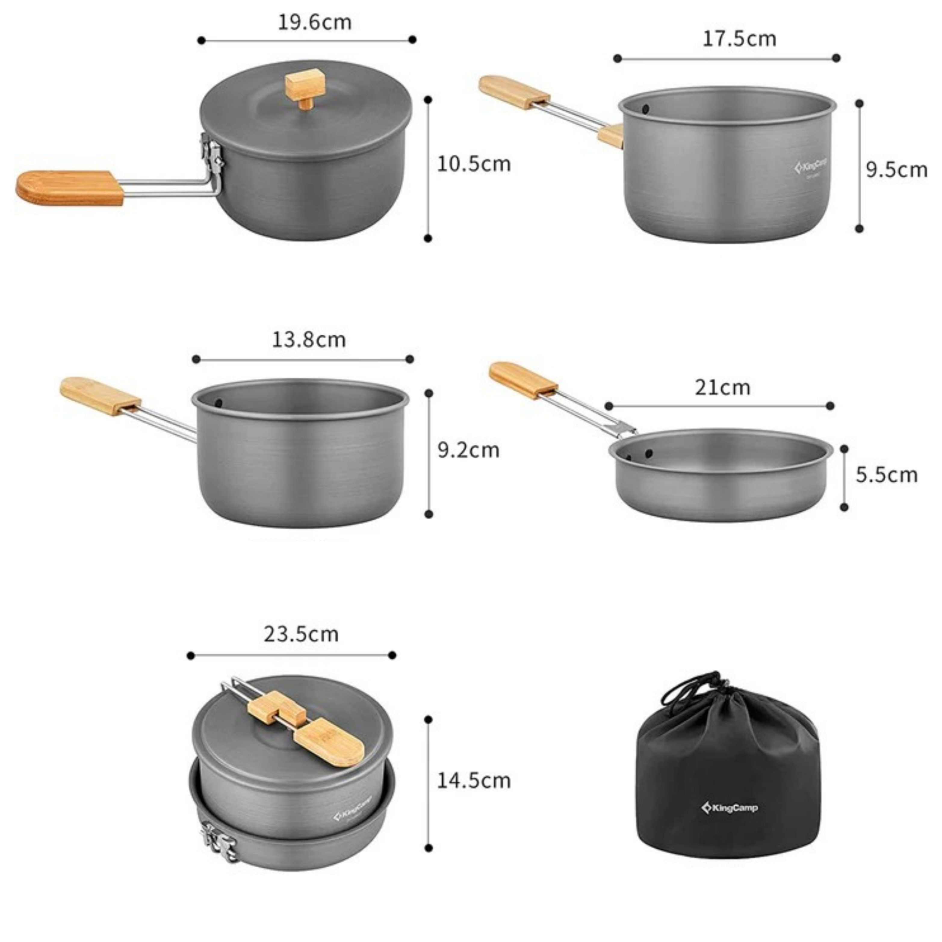 킹캠프 알루미늄 캠핑 코펠 4종세트 3~5인용 휴대용 야외 조리세트 KA2126