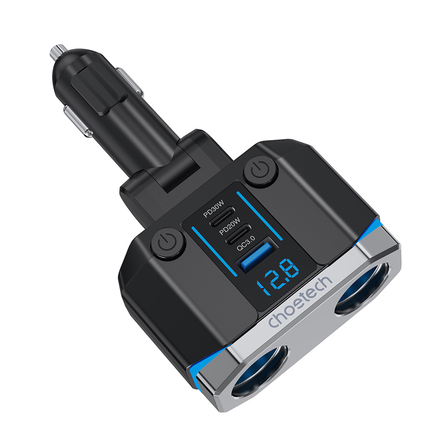 초텍 120W 차량용 고속충전기 멀티소켓 시거잭 2구 3포트 TC0020 - 상품 이미지