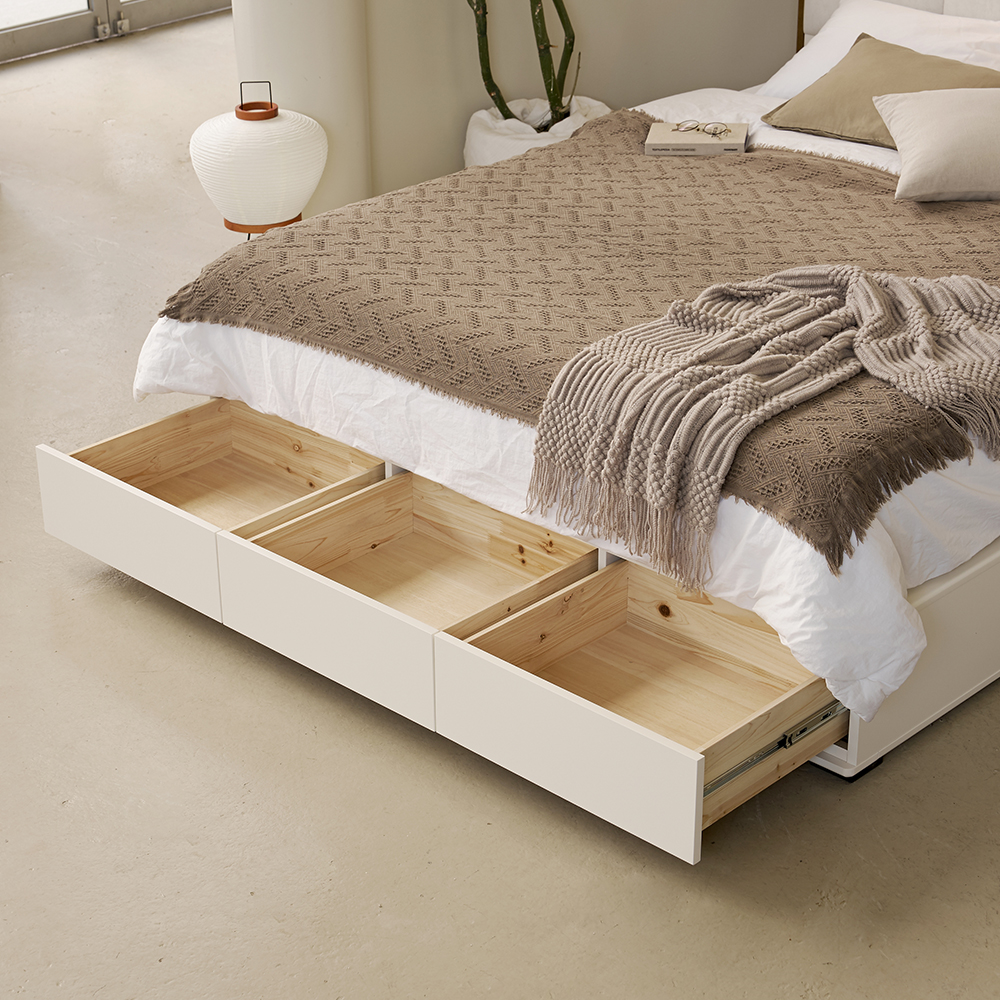 밀로 조명 원목 침대 프레임 신혼부부 LED 서랍형 베드 Q/K공용 국내생산