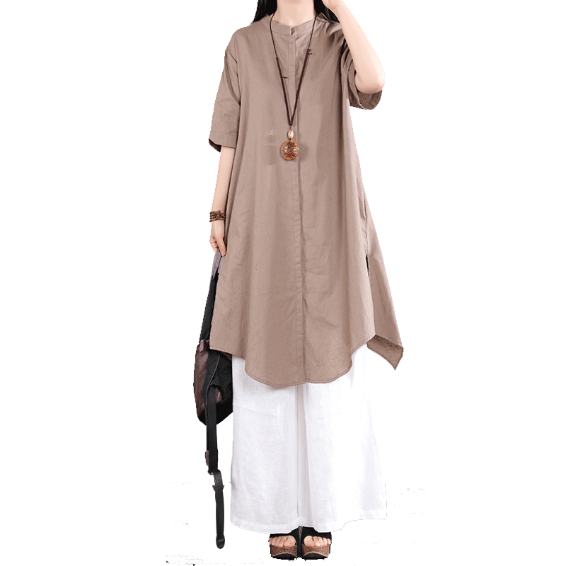 여성용 면화 및 린넨 셔츠 여름 긴 2023 새로운 캐주얼 정장 4287N819616 : 코쿤샵2