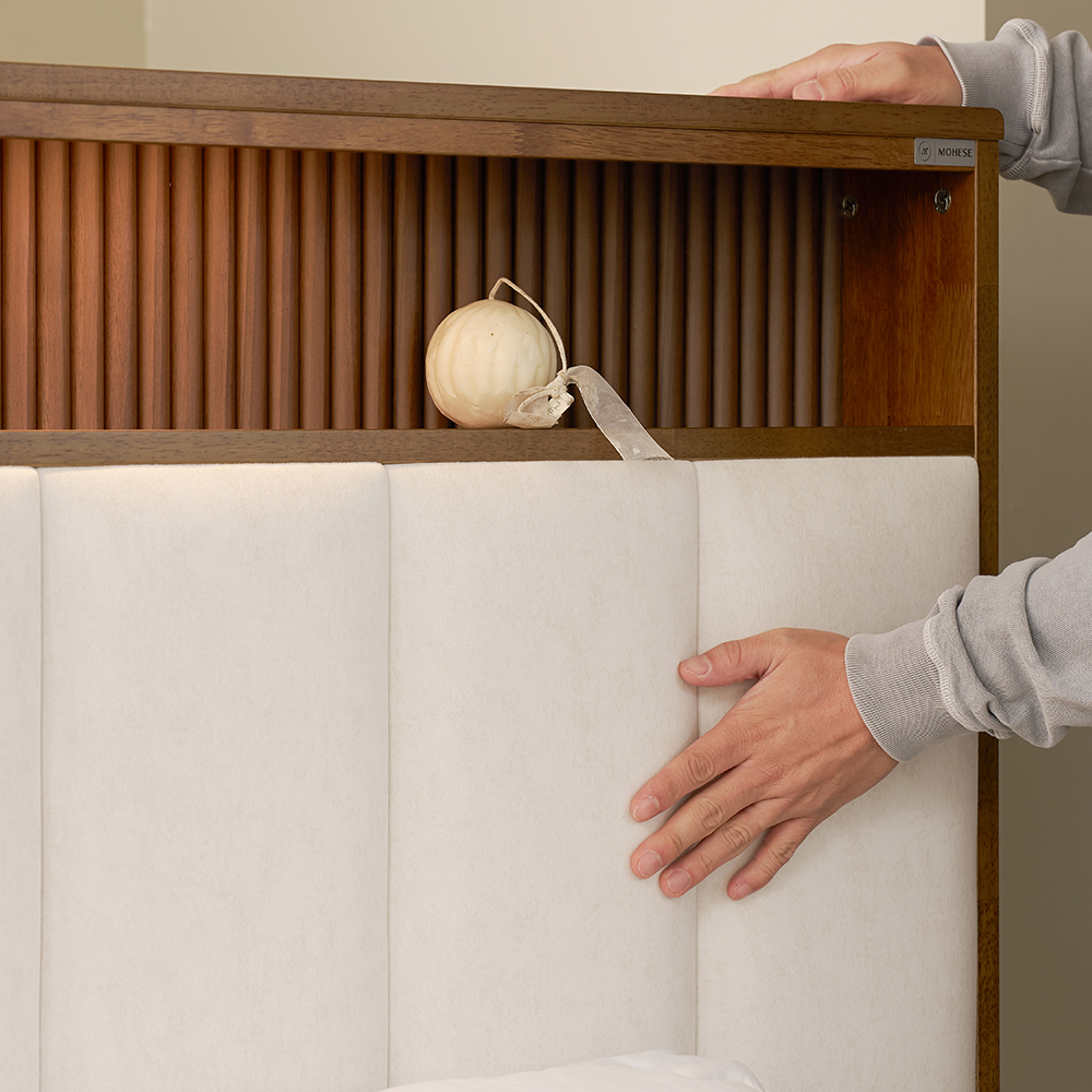 밀로 조명 원목 침대 프레임 신혼부부 LED 서랍형 베드 Q/K공용 국내생산