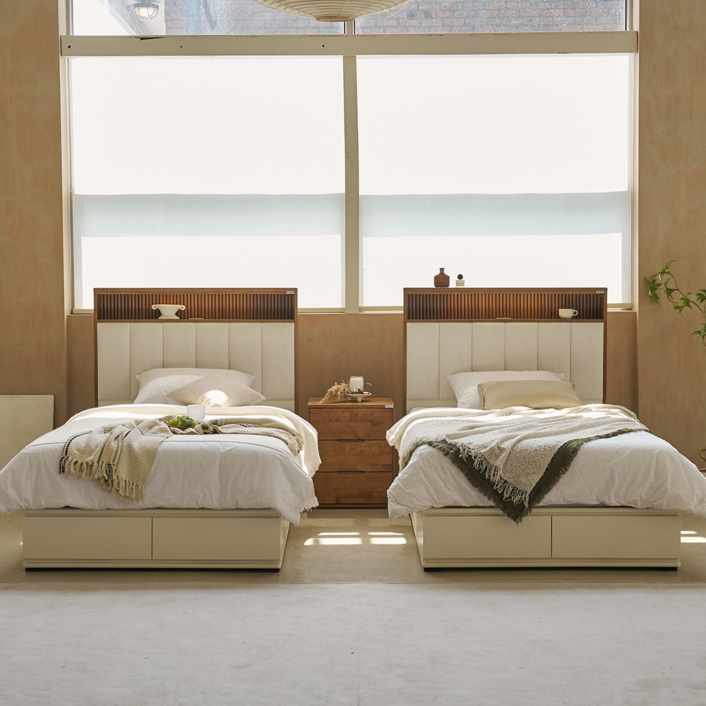 밀로 조명 원목 침대 프레임 신혼부부 LED 서랍형 베드 Q/K공용 국내생산