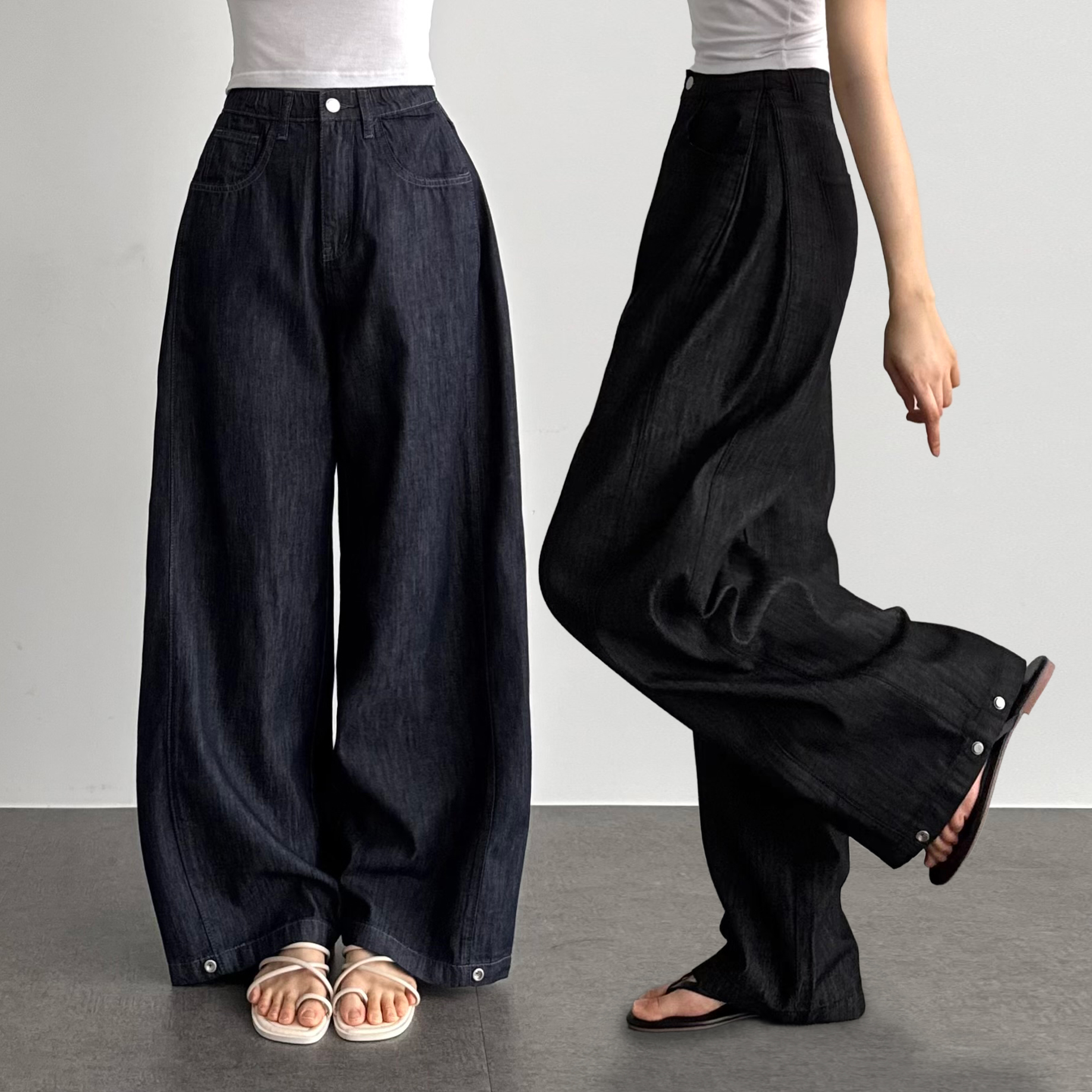 고무줄 키작녀 청바지 생지데님 논페이드 진청데님 흑청 중청 여름 청바지