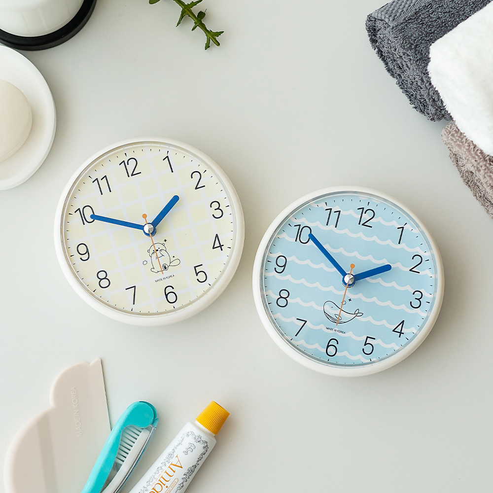 플라이토 국산 욕실 주방 화장실 방수 시계 벽걸이 흡착 무소음 벽시계