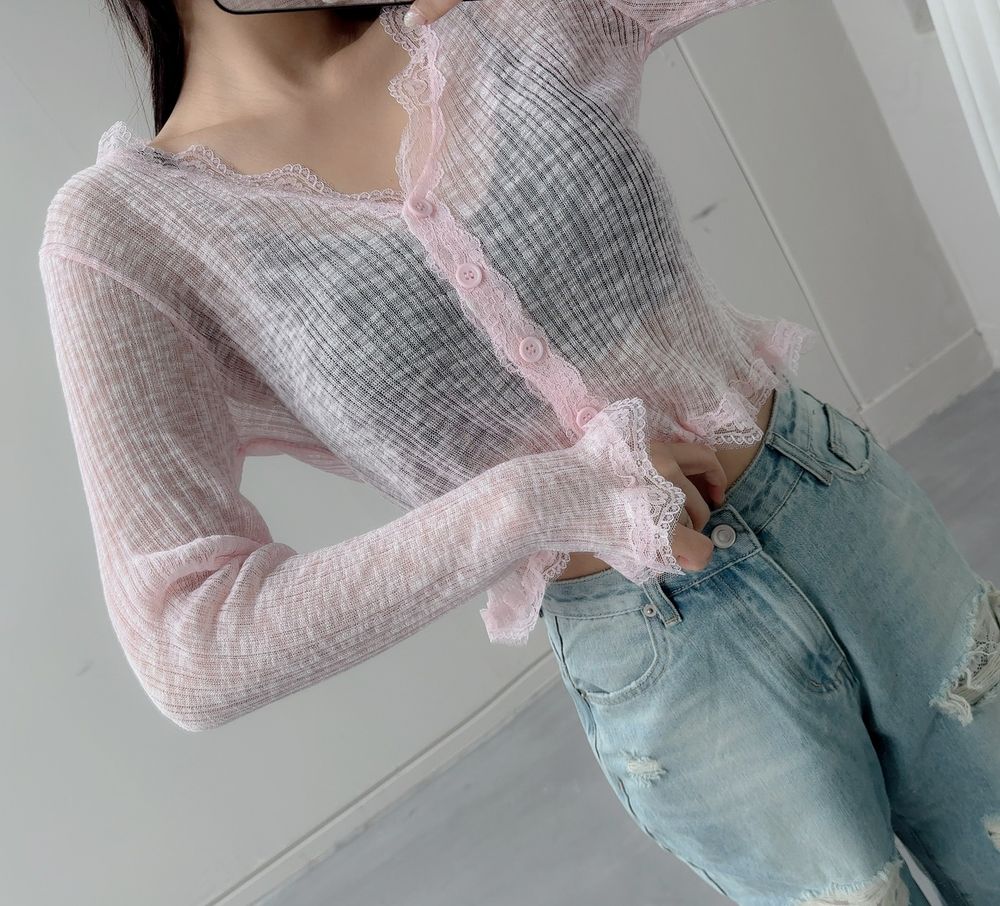 여리여리 레이스 버튼 시스루 가디건 브이넥 여름가디건 상세 이미지 78