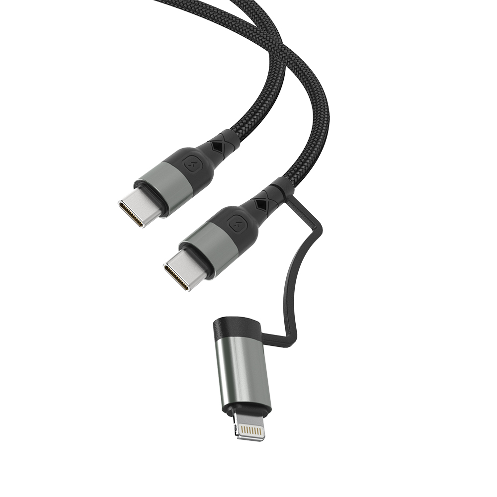 넥스트유 케리오 C타입 60W 라이트닝 8핀 젠더 2in1 초고속 충전 케이블 1.2m