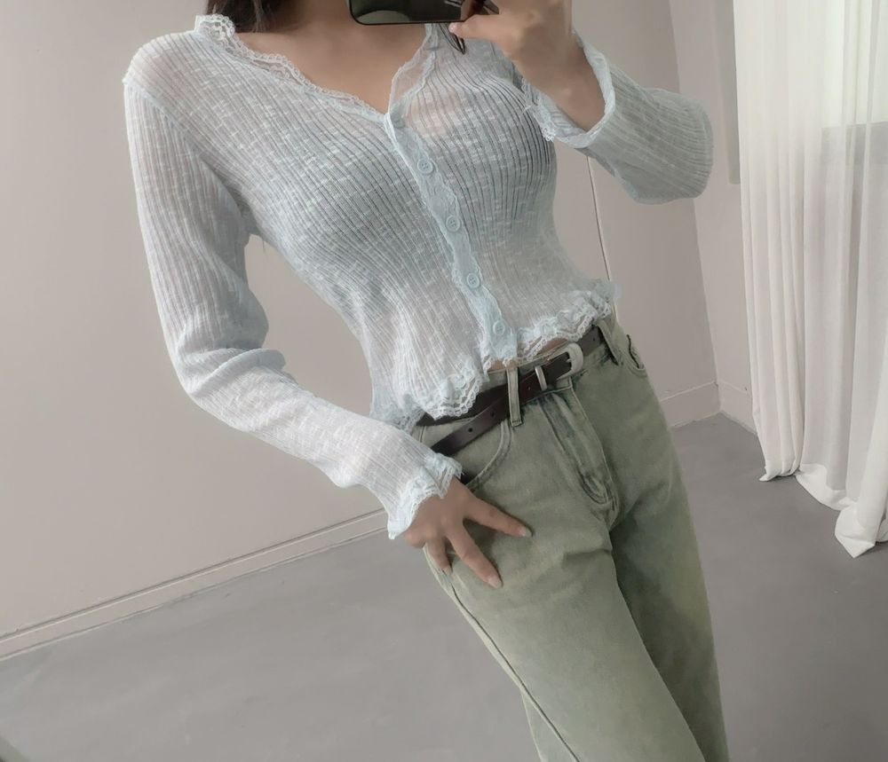 여리여리 레이스 버튼 시스루 가디건 브이넥 여름가디건 상세 이미지 69