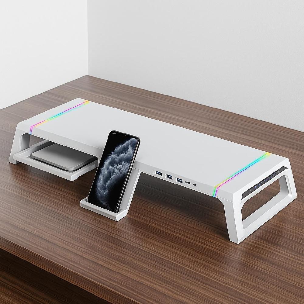 모니터받침대 USB허브 RGB 모니터선반 화이트 업그레이드 3.0