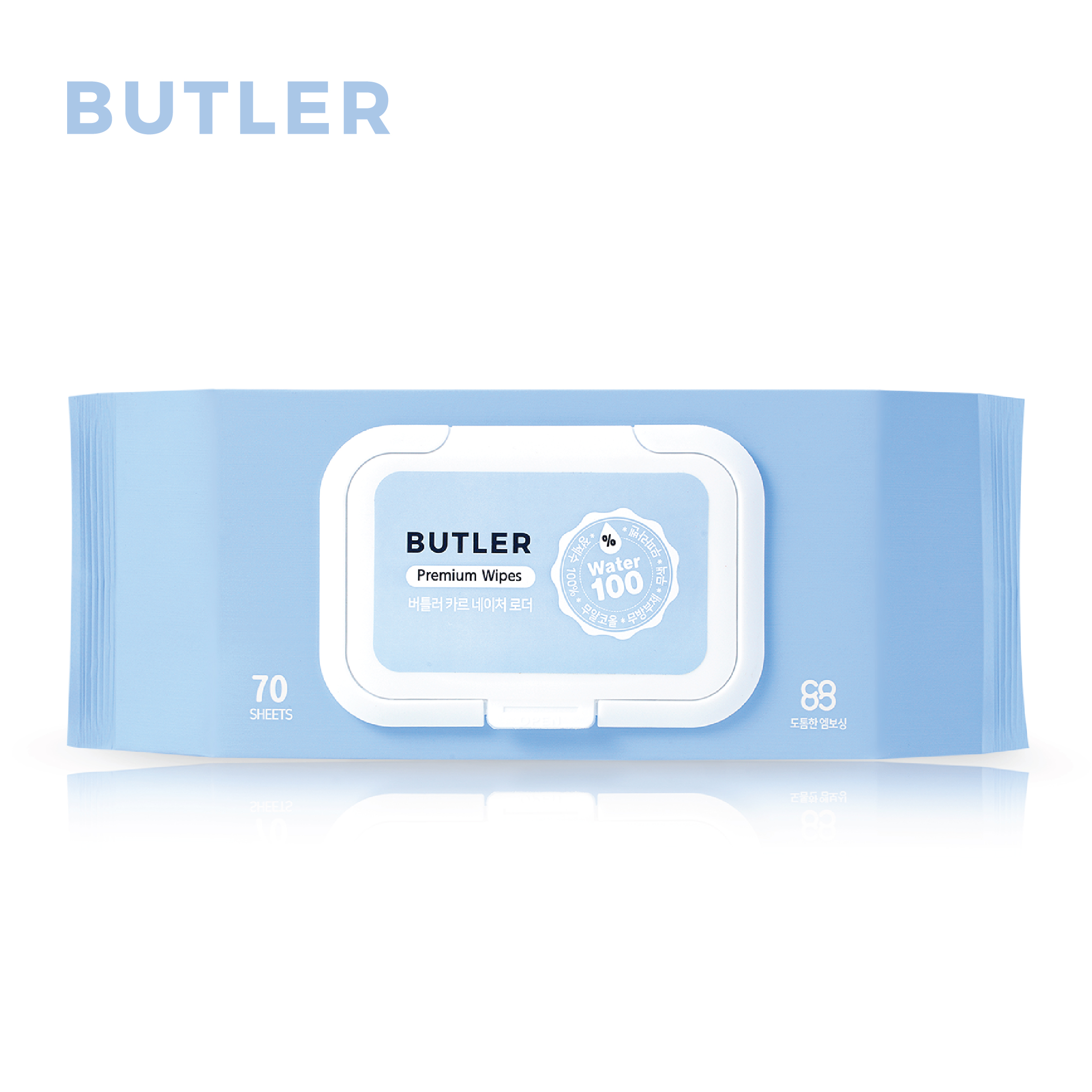 버틀러 카르 프리미엄 정제수100% 유아물티슈 엠보싱 캡형 70매, 20개
