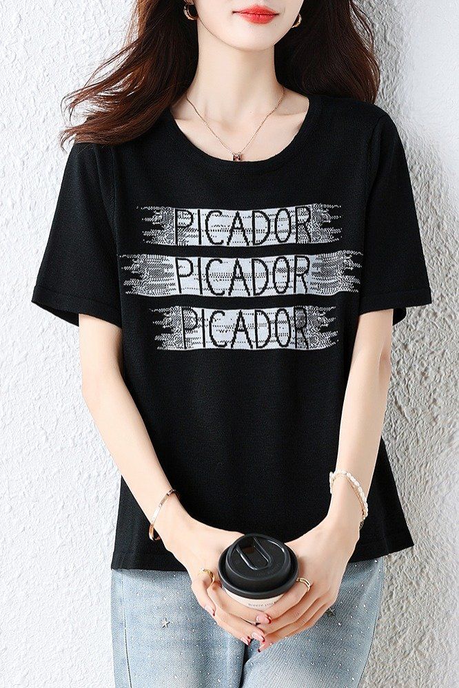 여름 여성 라운드넥 레터링 프린트 반팔 티셔츠 루즈핏 데일리룩 블랙 - 상세 이미지 3