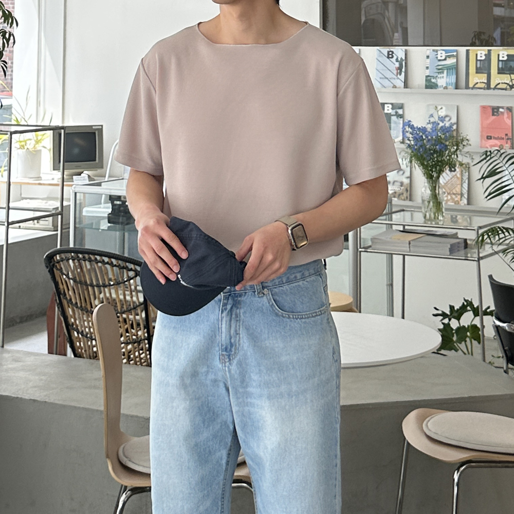 남자 유넥 반팔티 구김없는 빅사이즈 여름 남자 오버핏 반팔