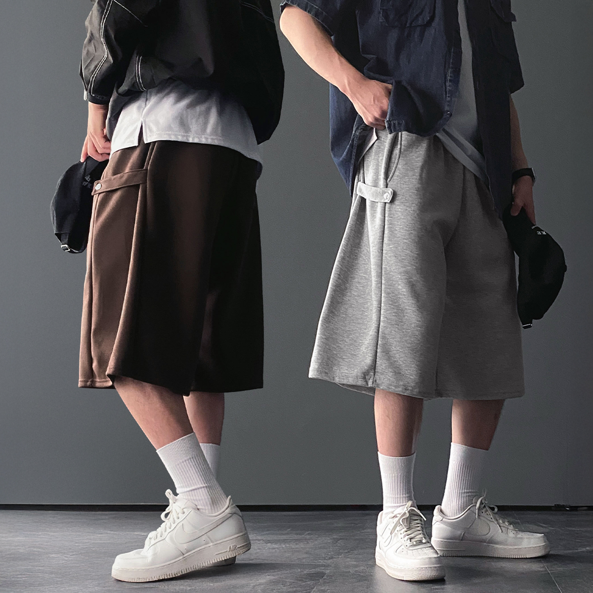 1+1 남자버뮤다팬츠 와이드반바지 회색반바지 벌룬팬츠 - 상품 이미지