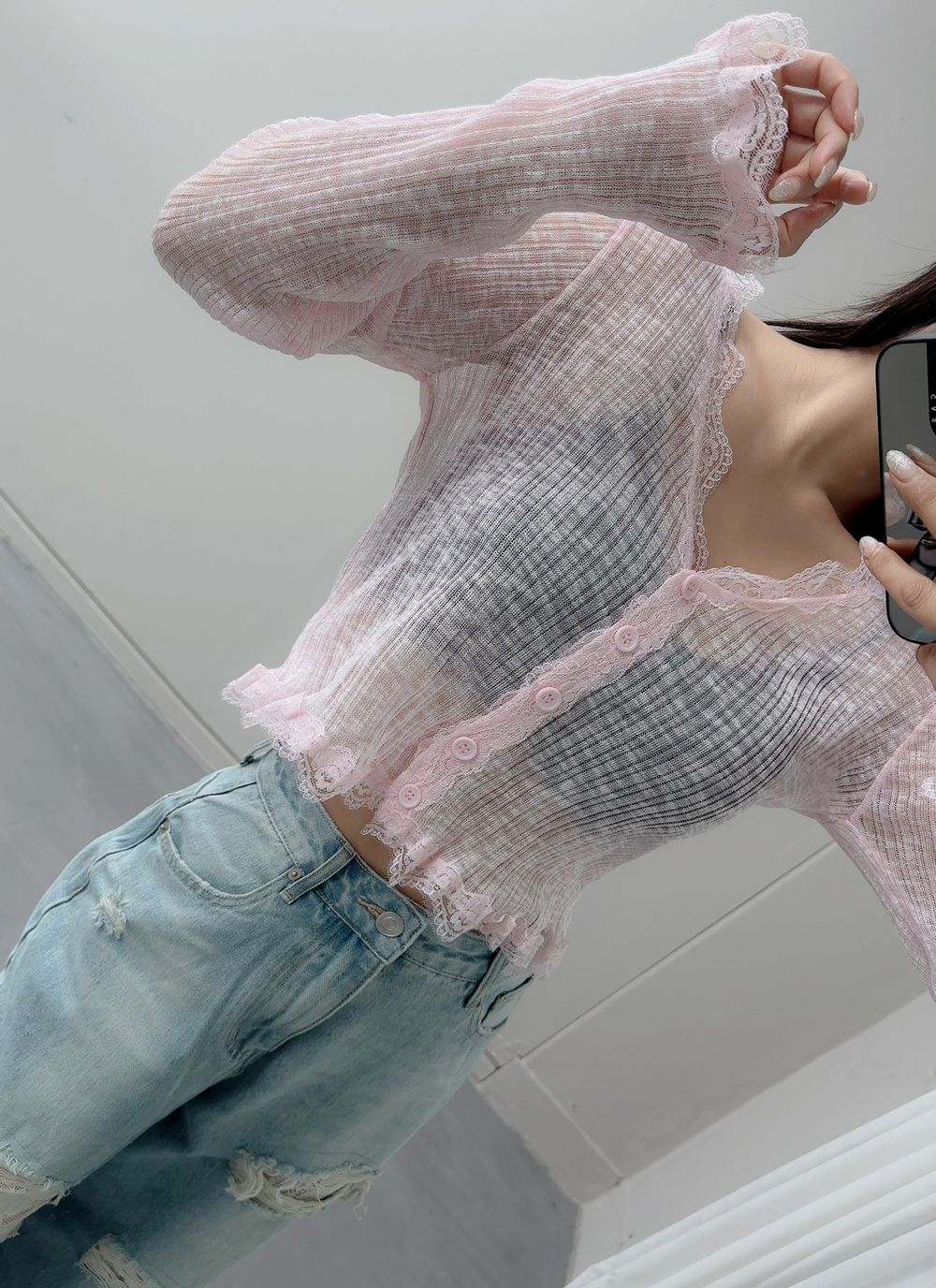 여리여리 레이스 버튼 시스루 가디건 브이넥 여름가디건 상세 이미지 74