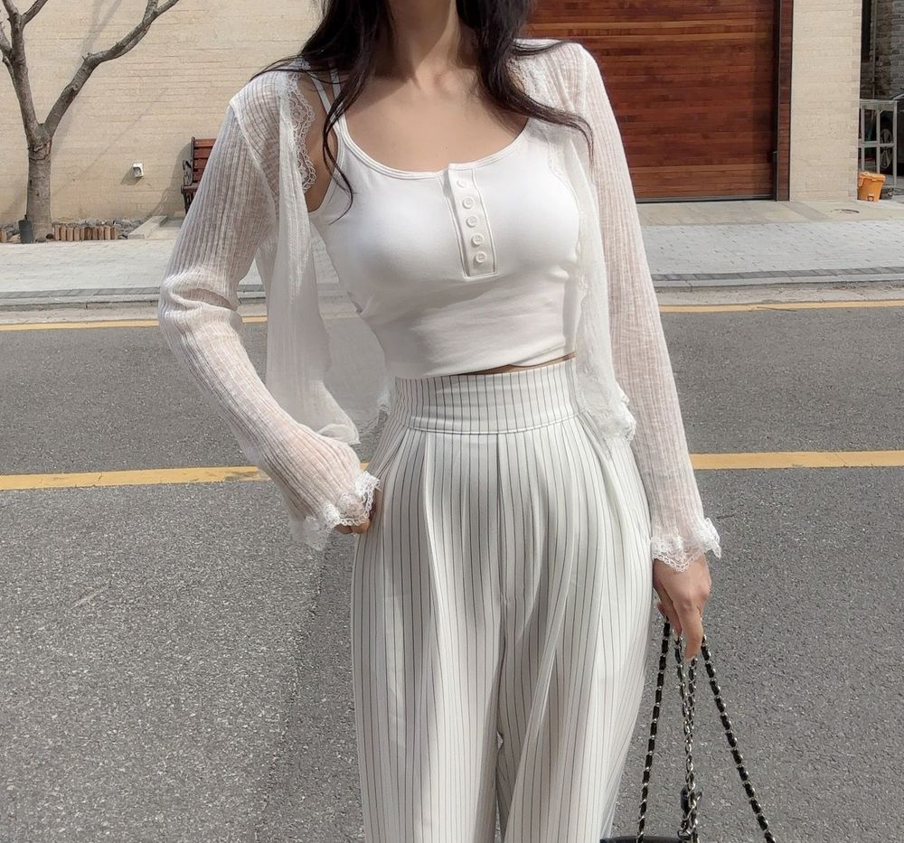 여리여리 레이스 버튼 시스루 가디건 브이넥 여름가디건 상세 이미지 17