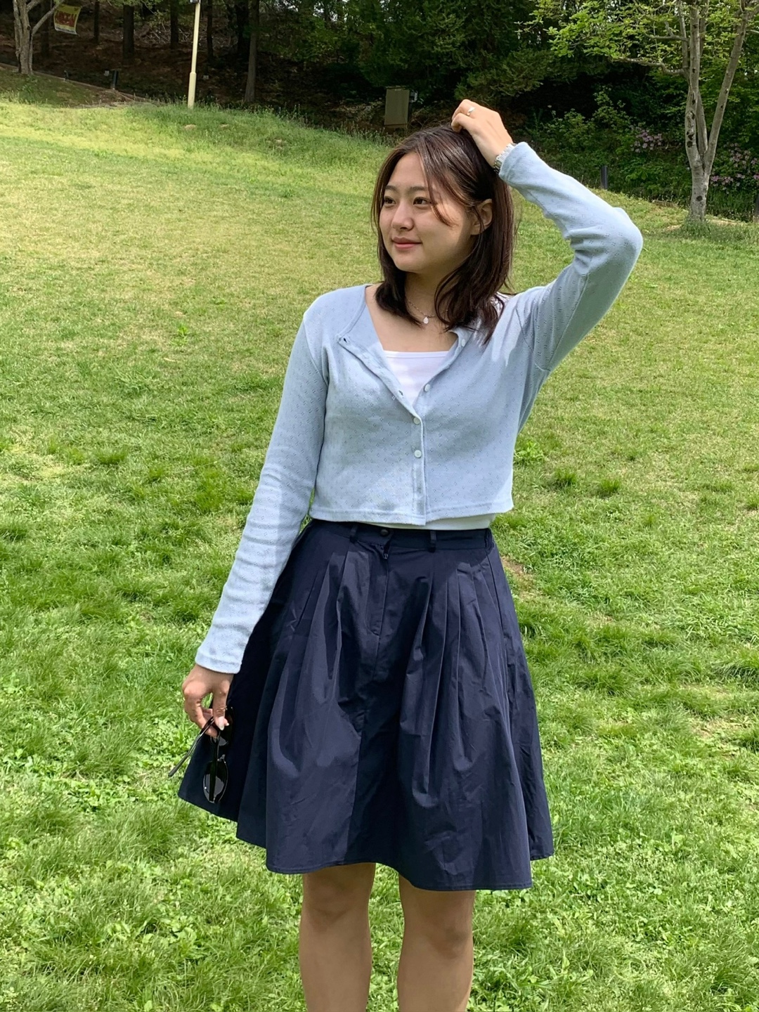 플리츠 미디스커트 밴딩 주름 흰치마 이미지 6
